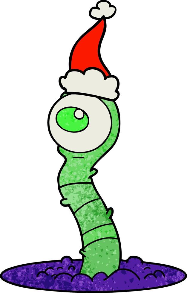 desenho texturizado de um monstro do pântano alienígena usando chapéu de papai noel vetor