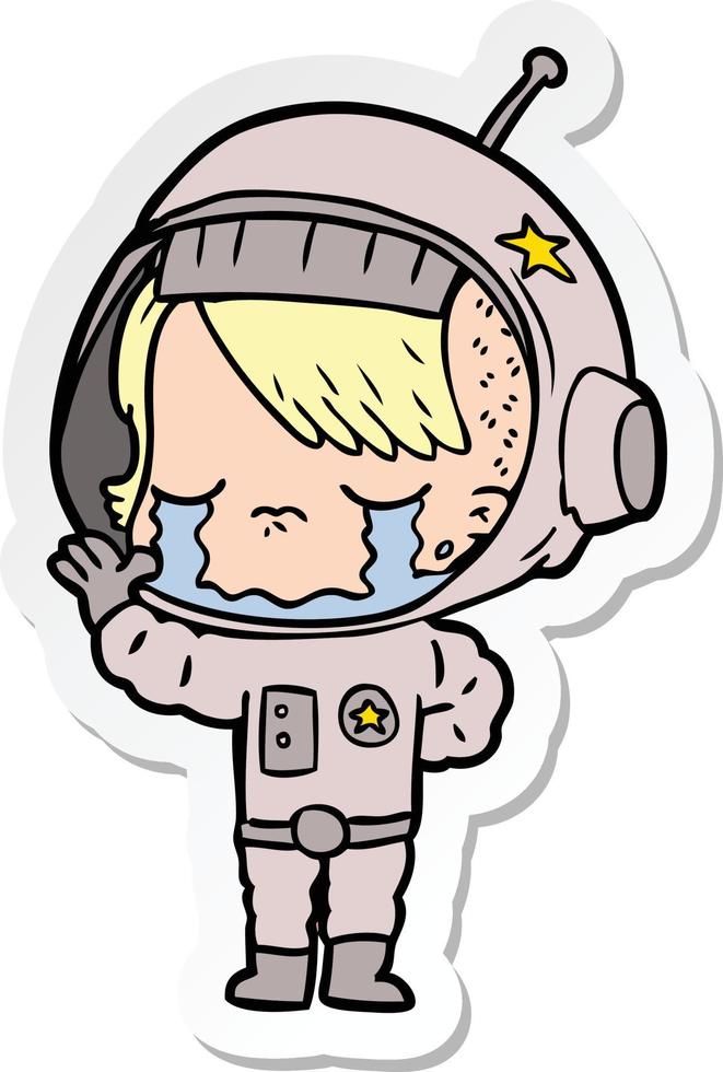 adesivo de uma garota astronauta chorando de desenho animado vetor