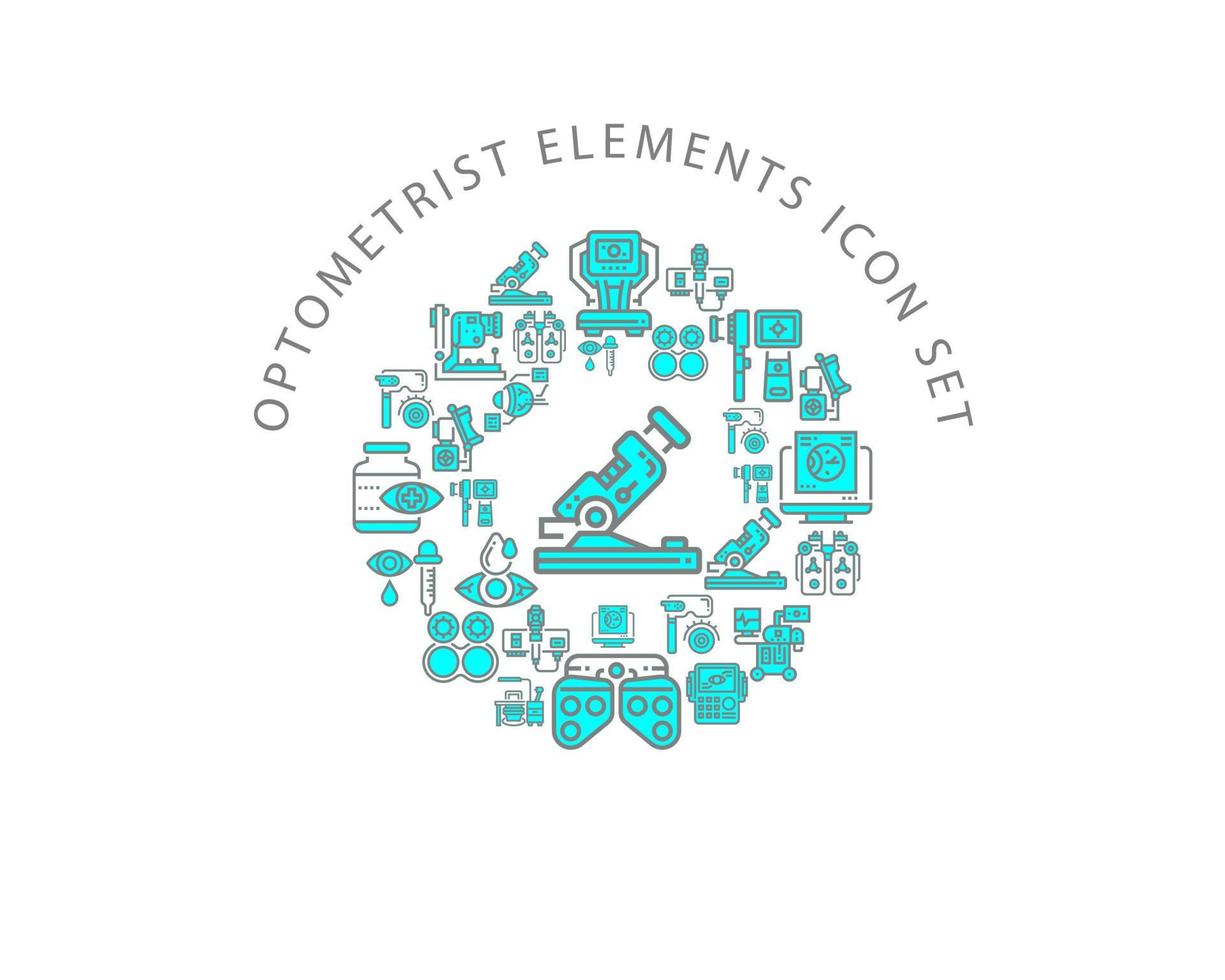 cenografia de ícones de elementos de optometrista em fundo branco vetor