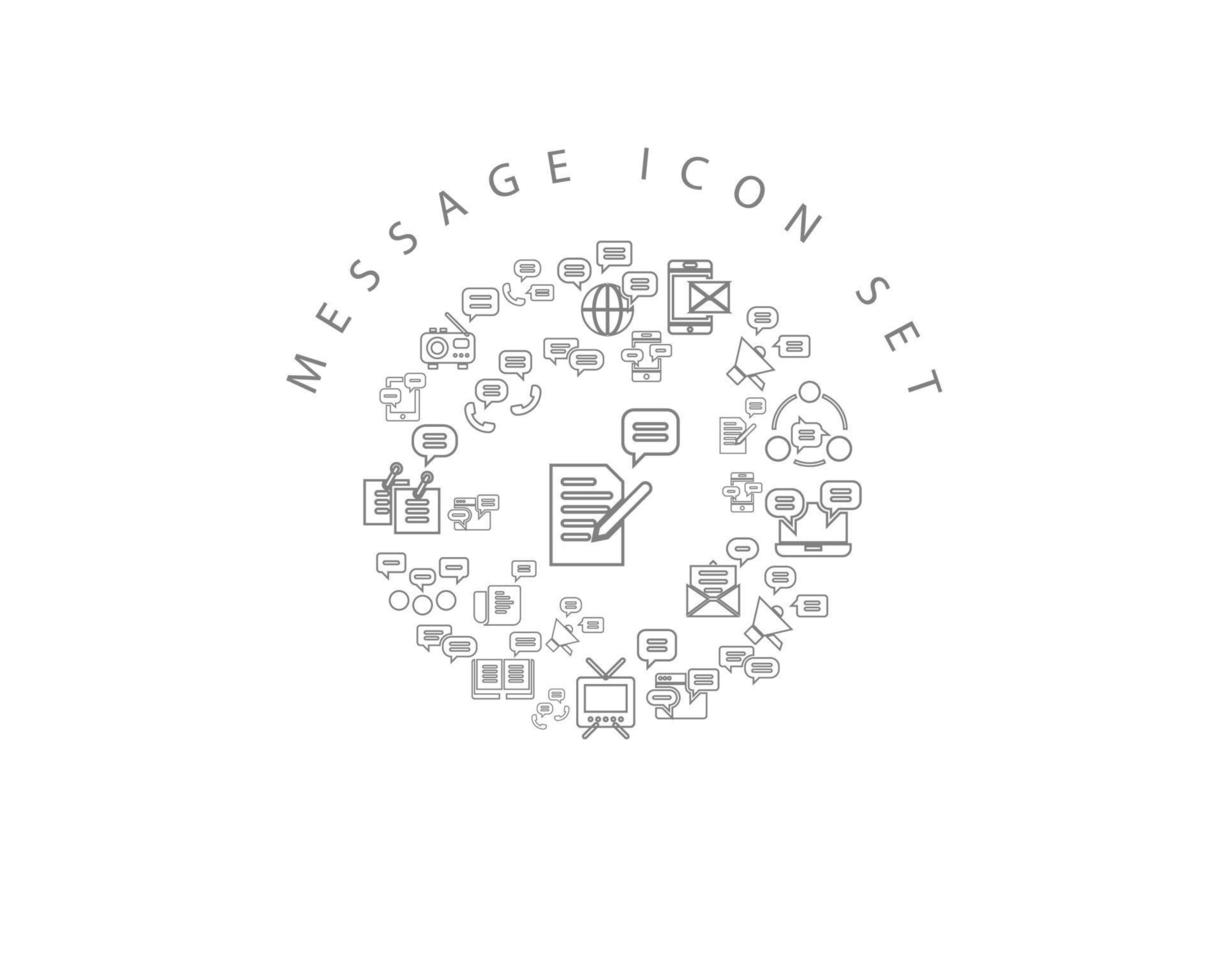 cenografia de ícones de mensagem em fundo branco vetor