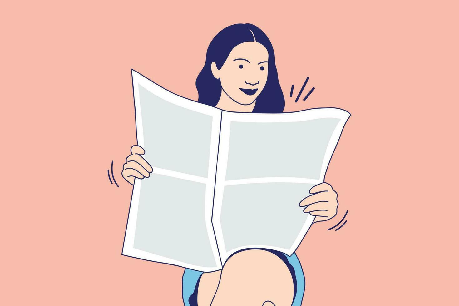 ilustrações de mulher jovem e bonita lendo um jornal de manhã vetor