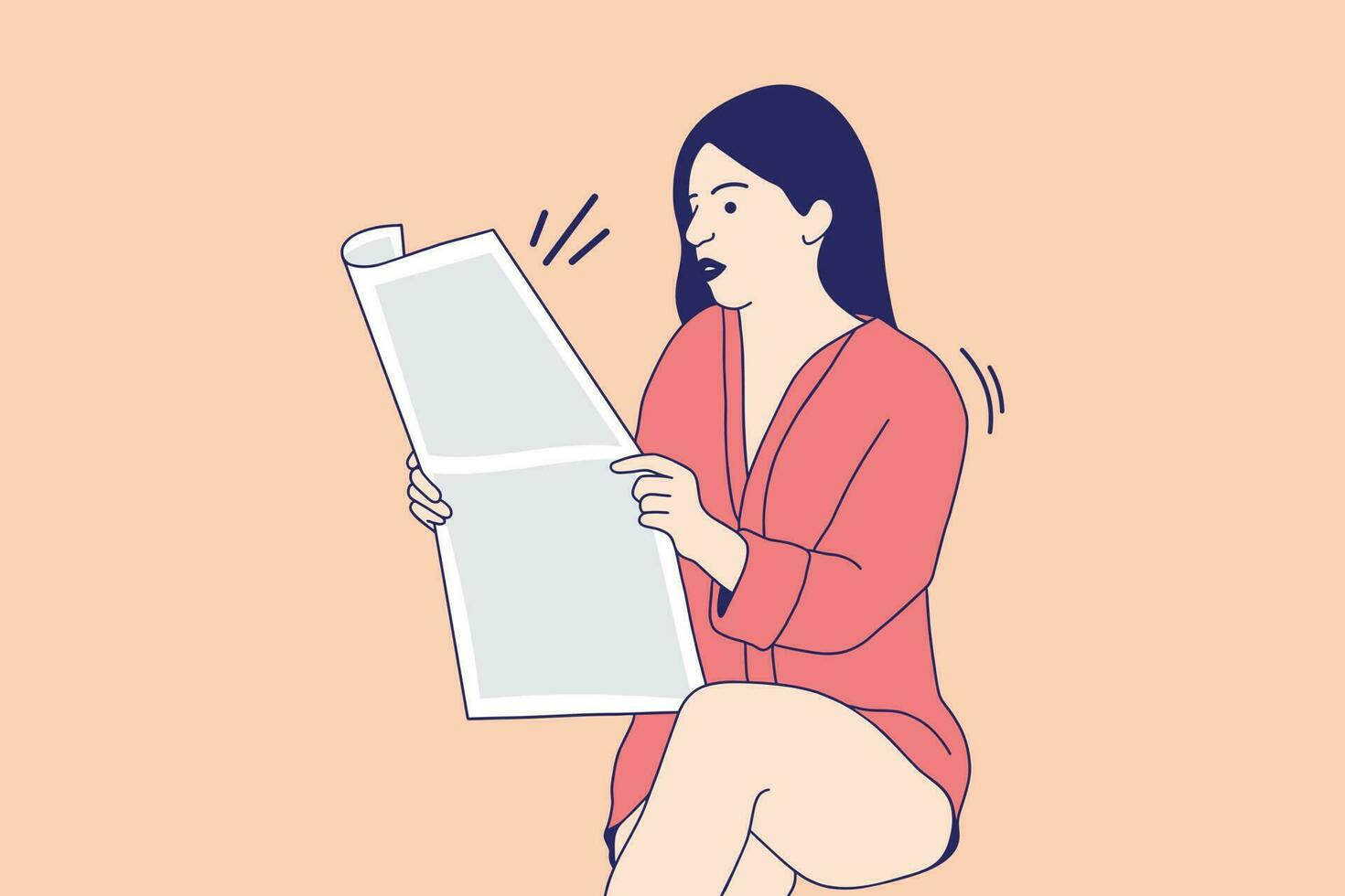 ilustrações de mulher jovem e bonita lendo um jornal de manhã vetor