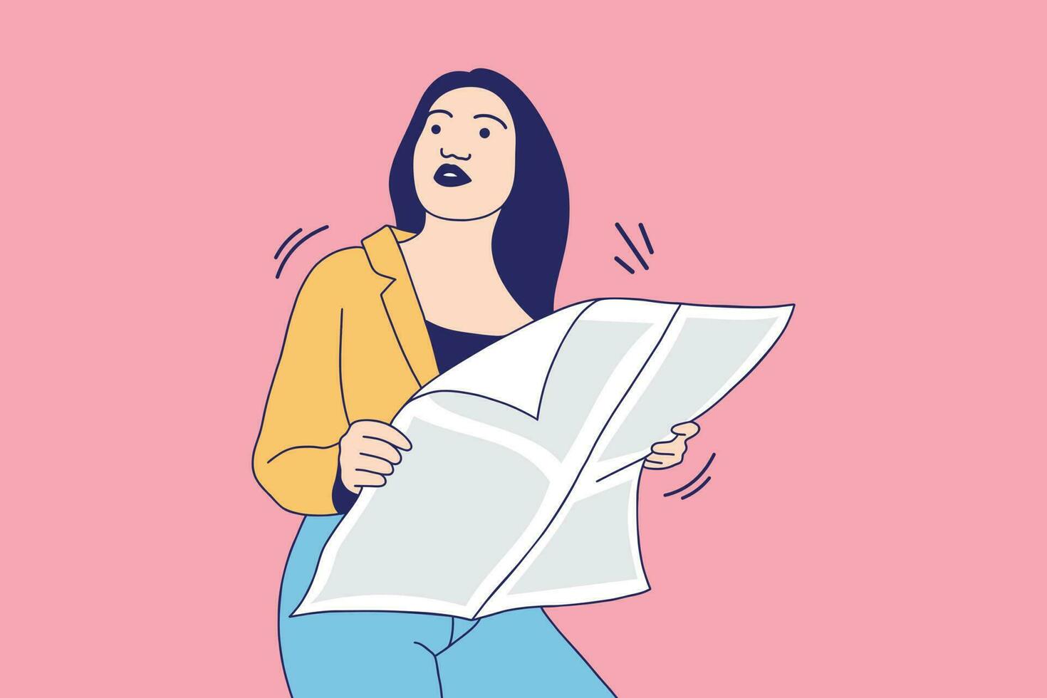 ilustrações de mulher jovem e bonita lendo um jornal de manhã vetor