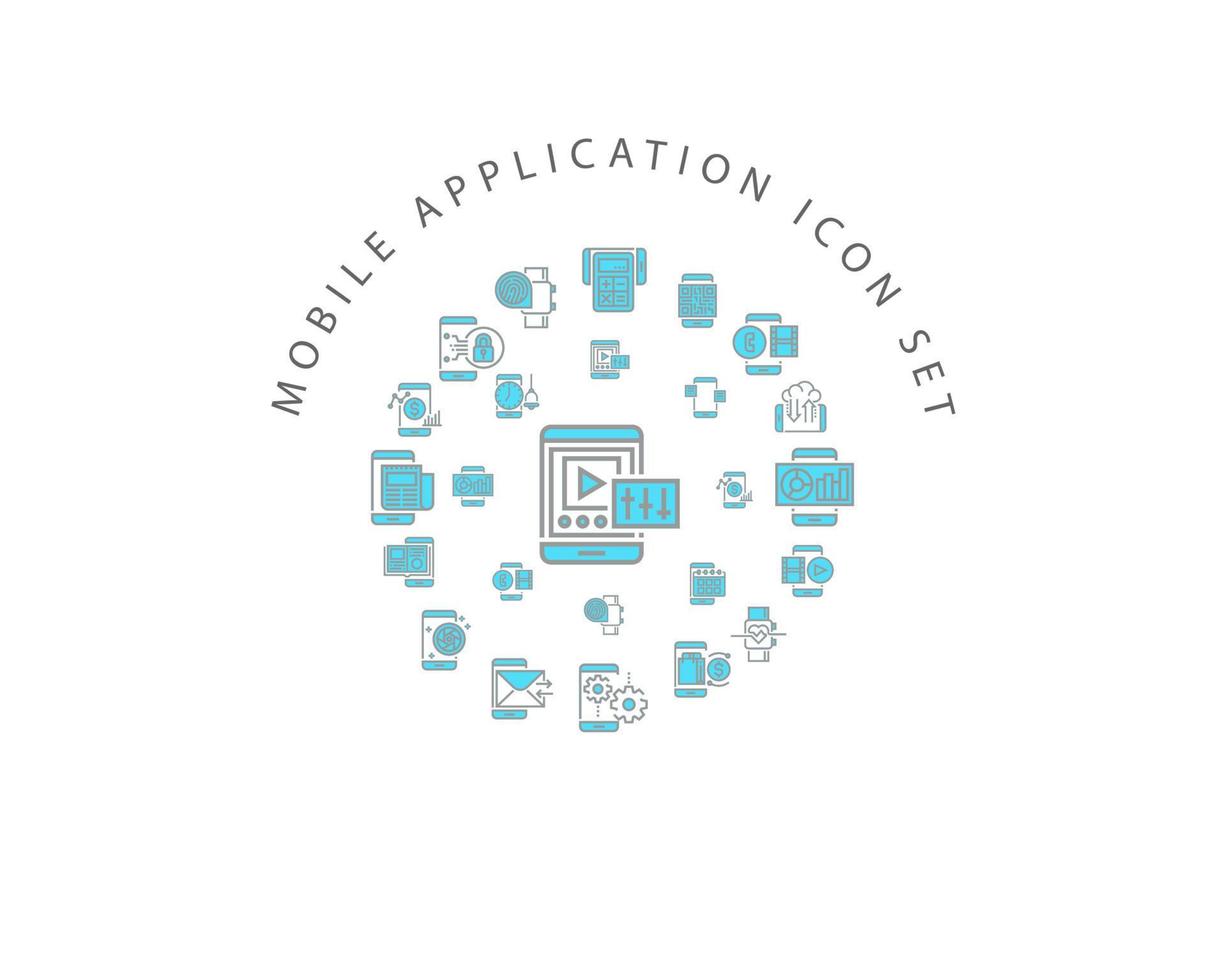 cenografia de ícones de aplicativos móveis em fundo branco vetor