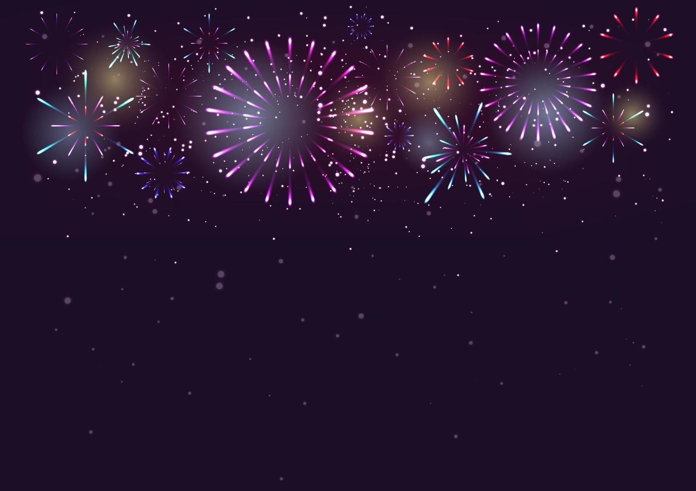 fogos de artifício e bokeh no dia de ano novo e copie o espaço. vetor