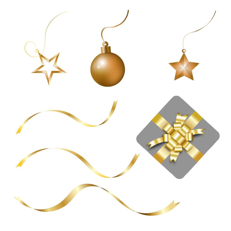 conjunto de ícones de enfeites de natal dourado. ilustração vetorial 10 eps vetor