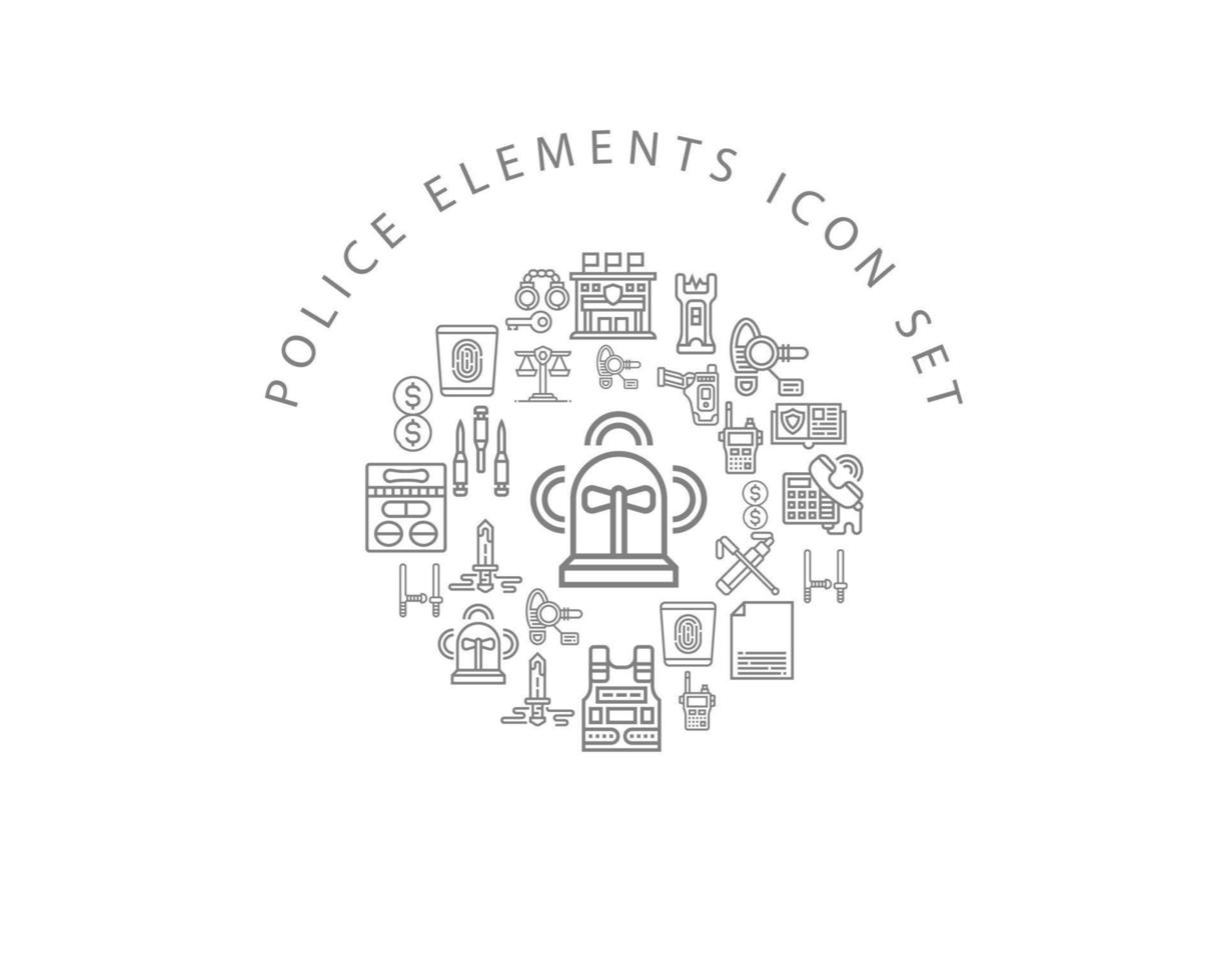 cenografia de ícones de elementos de polícia em fundo branco vetor