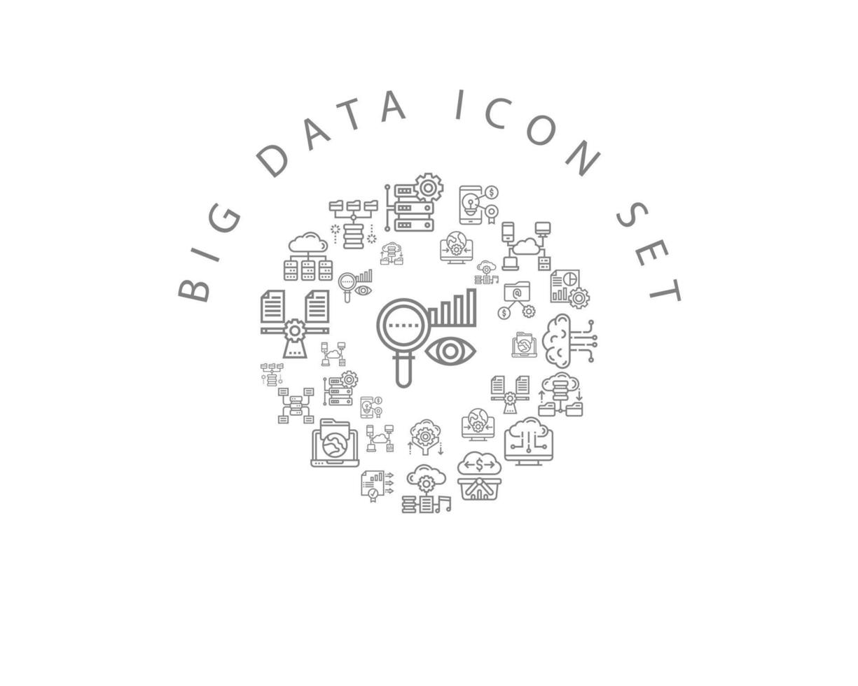 cenografia de ícones de big data em fundo branco vetor