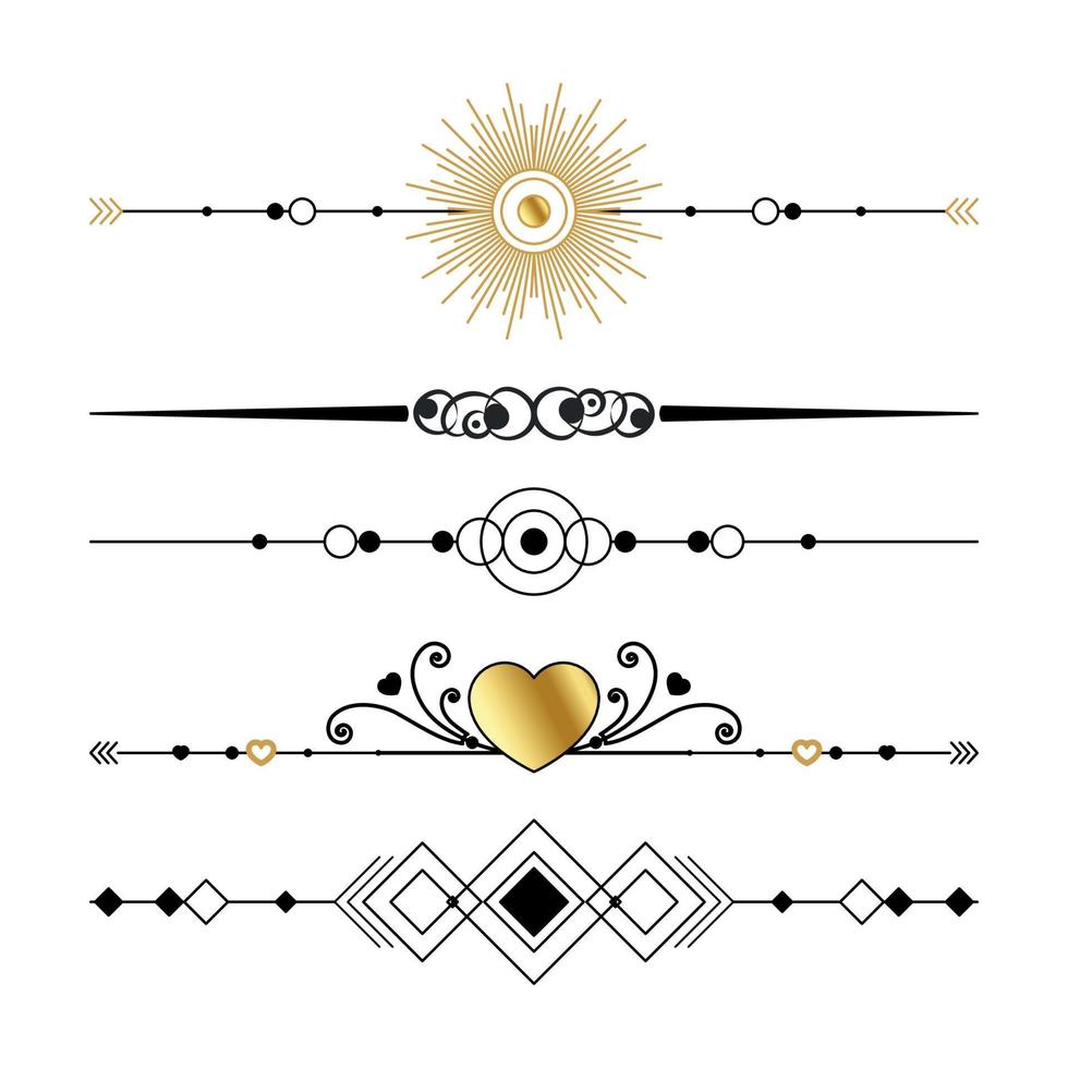 conjunto de ornamentos pretos e dourados, molduras para ilustrações em um fundo branco - vetor