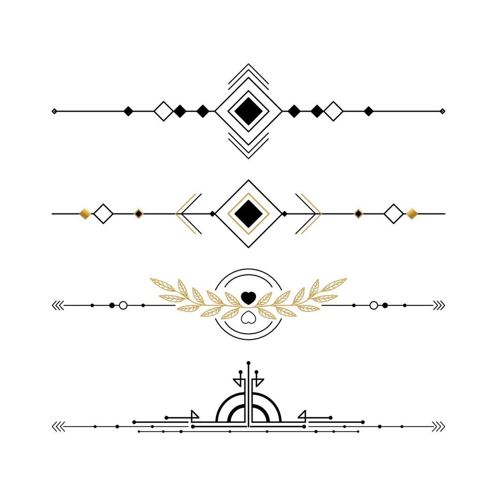 conjunto de ornamentos pretos e dourados, molduras para ilustrações em um fundo branco - vetor