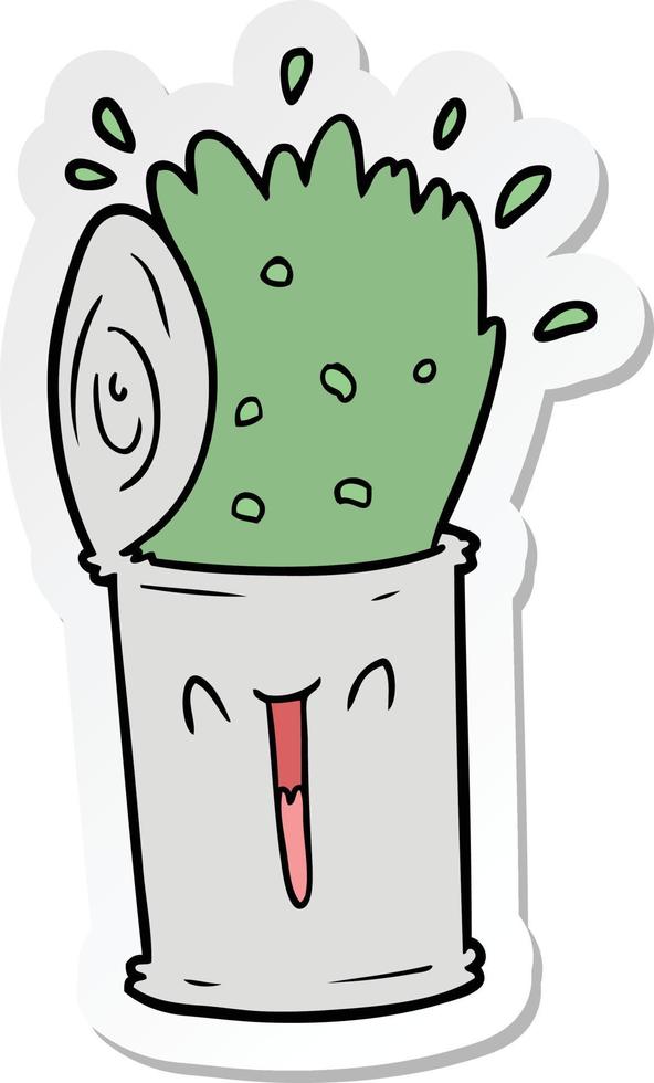 adesivo de uma lata de sopa explosiva feliz de desenho animado vetor