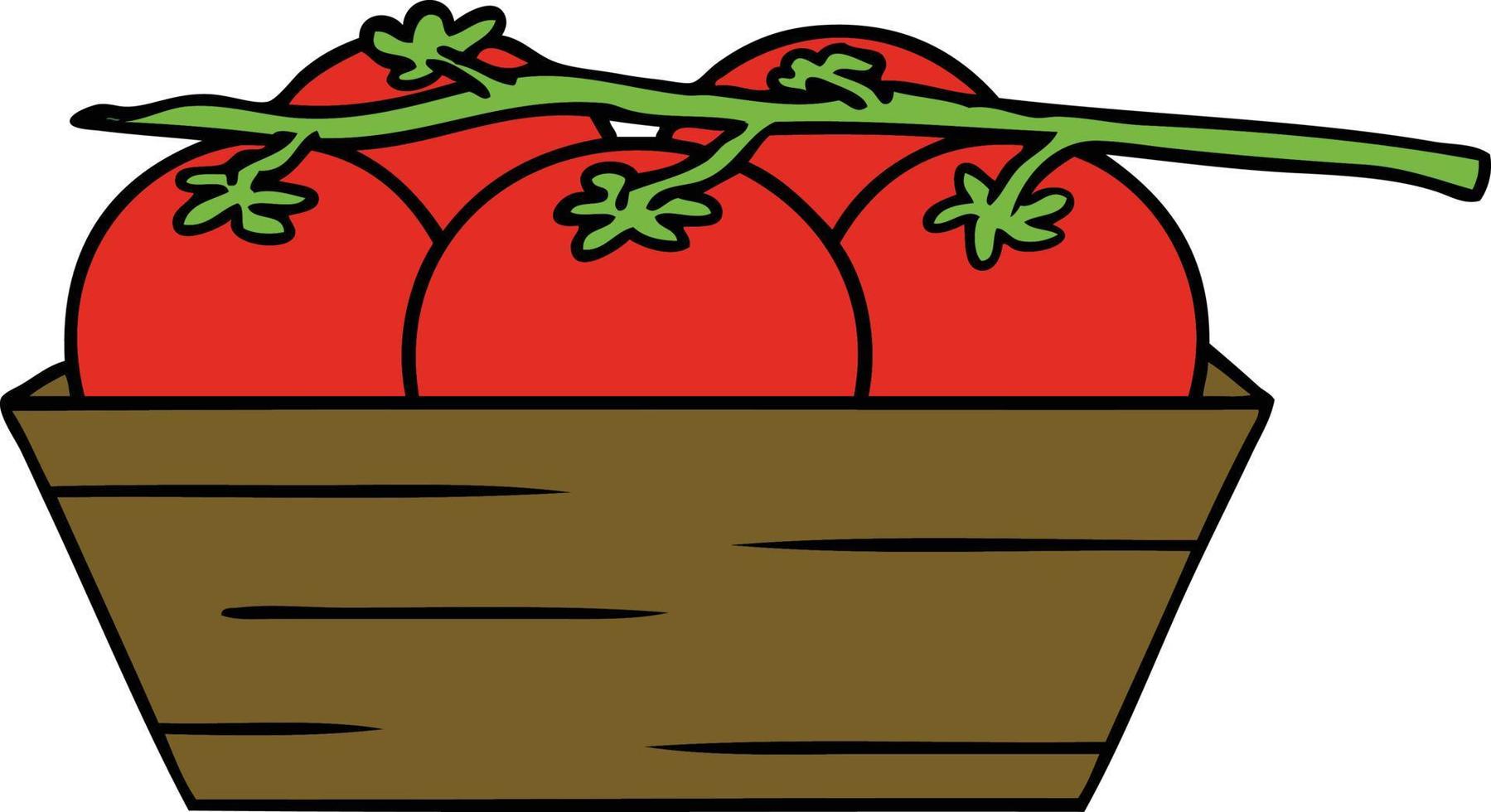 doodle dos desenhos animados de uma caixa de tomates vetor