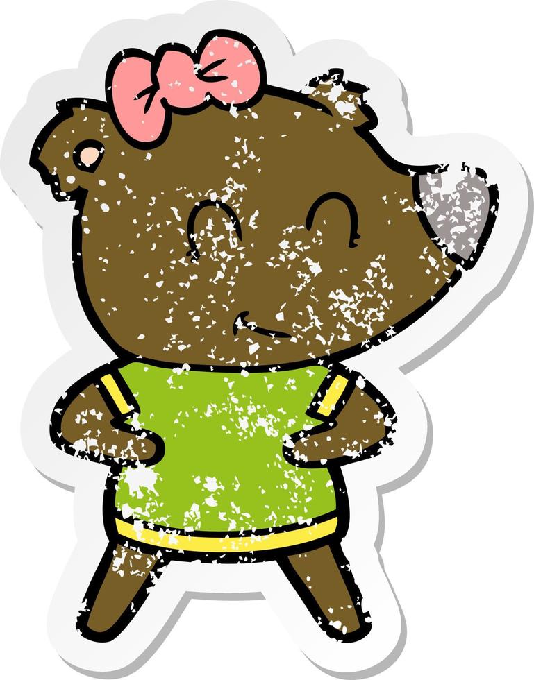 vinheta angustiada de um desenho de urso feminino vetor