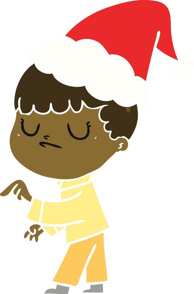 ilustração de cor plana de um menino mal-humorado usando chapéu de papai noel vetor