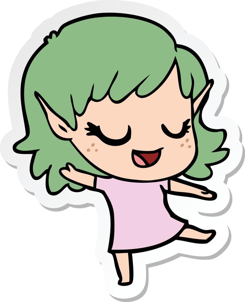 adesivo de uma garota elfa de desenho animado feliz vetor
