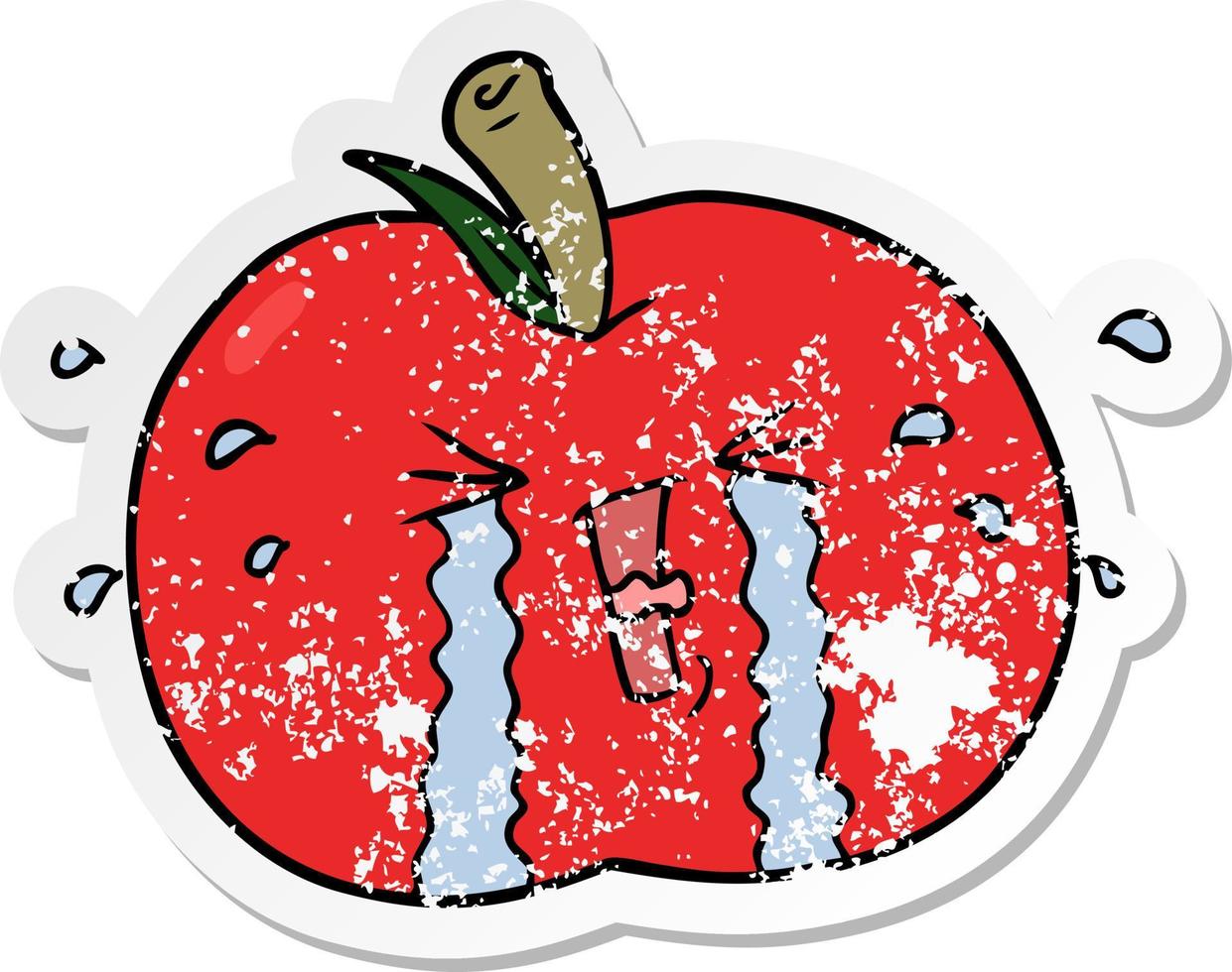 vinheta angustiada de uma maçã de desenho animado chorando vetor