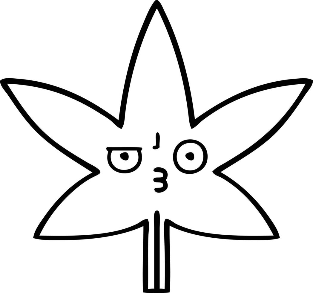 desenho de linha folha de maconha dos desenhos animados vetor