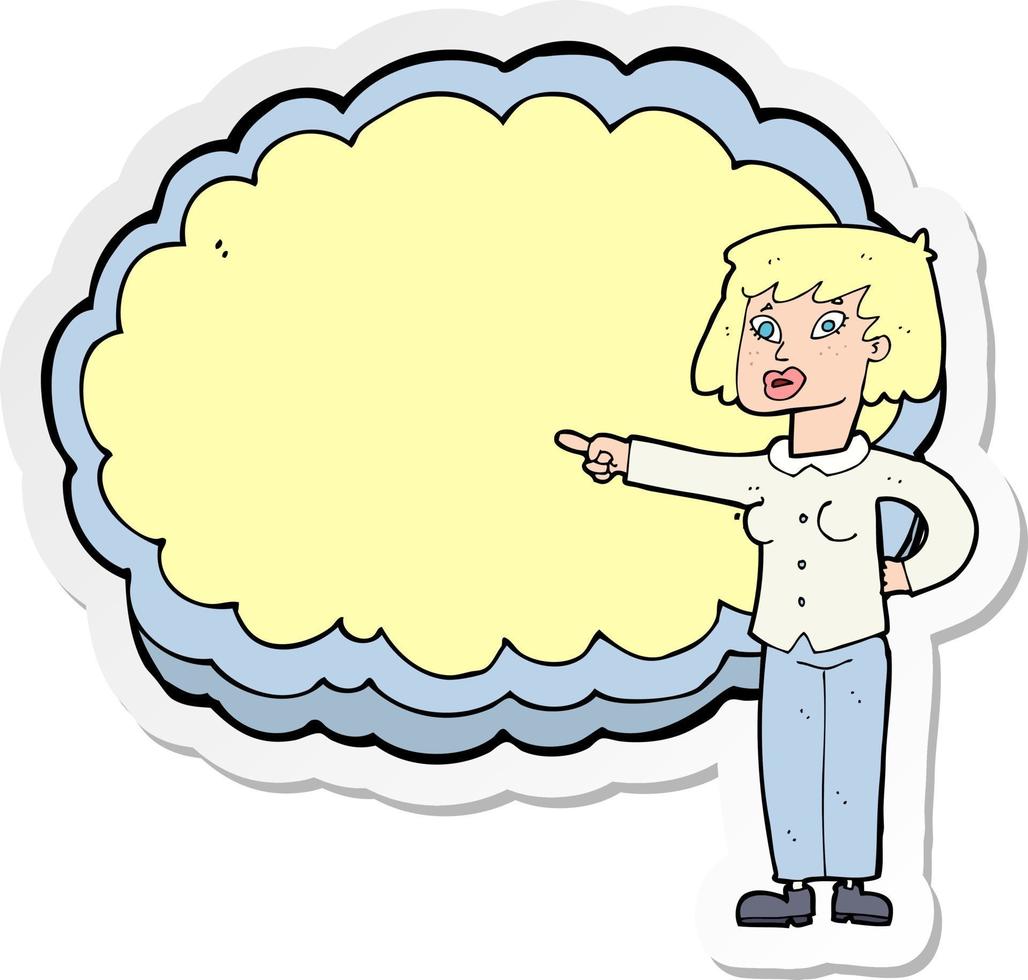 adesivo de uma mulher de desenho animado com espaço de nuvem de texto vetor
