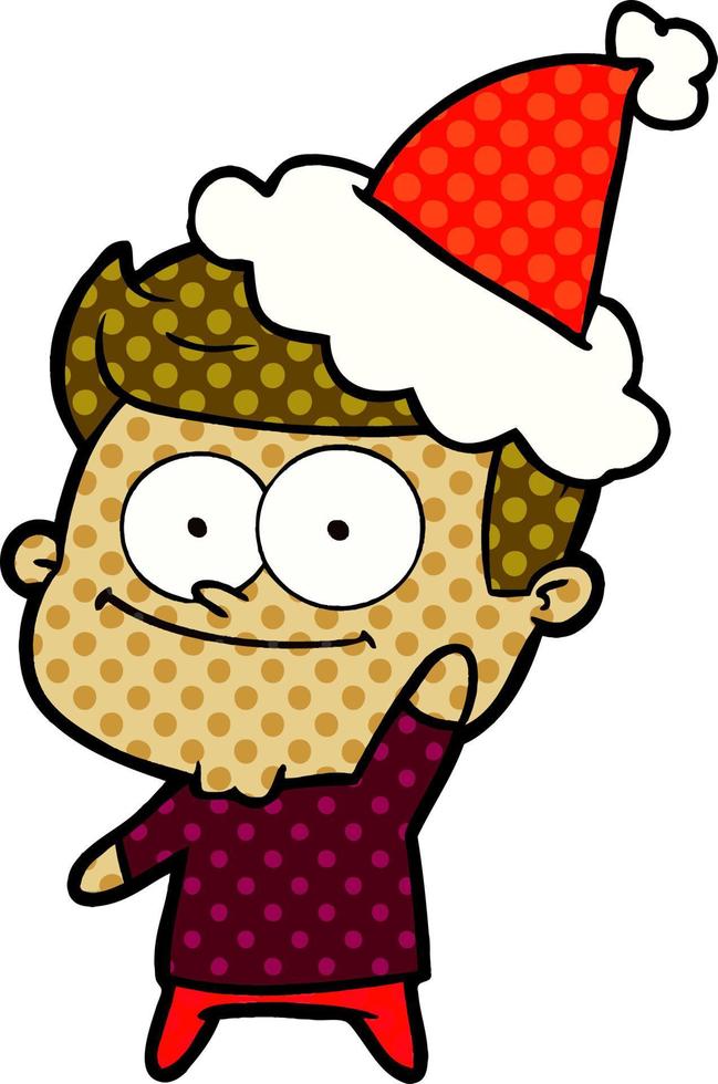 ilustração de estilo de quadrinhos de um homem feliz usando chapéu de papai noel vetor