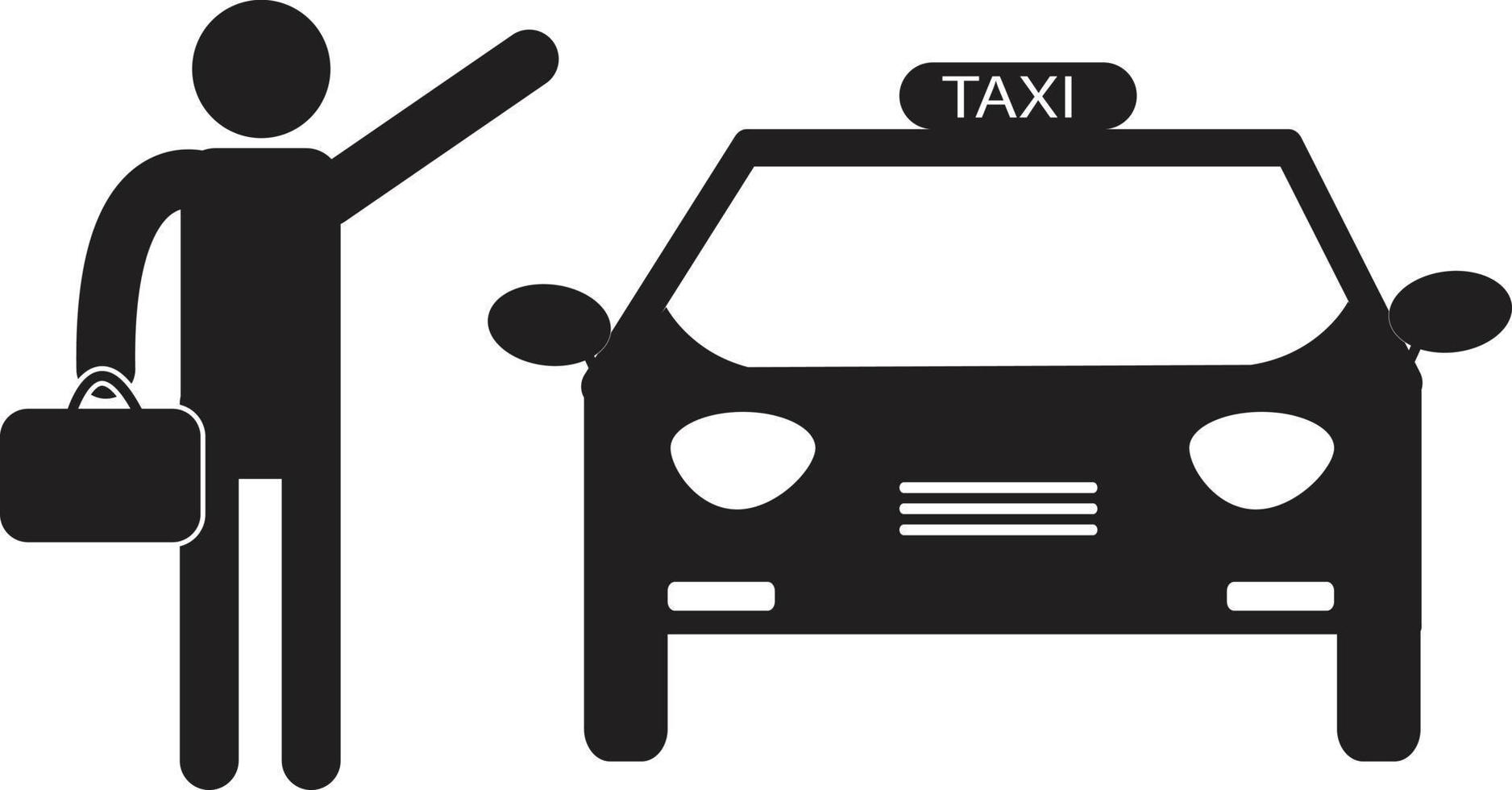 pessoa pegando ícone de táxi em fundo branco. sinal de táxi. passageiro acenando táxi com mala. pessoas e sinal de táxi. estilo plano. vetor
