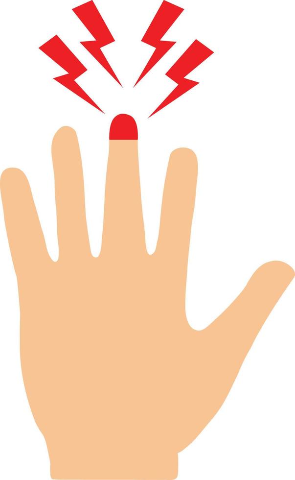 ícone de dor de dedo em fundo branco. conceito de dor no corpo. sinal de dedo ferido. símbolo de dor aguda no dedo. estilo plano. vetor