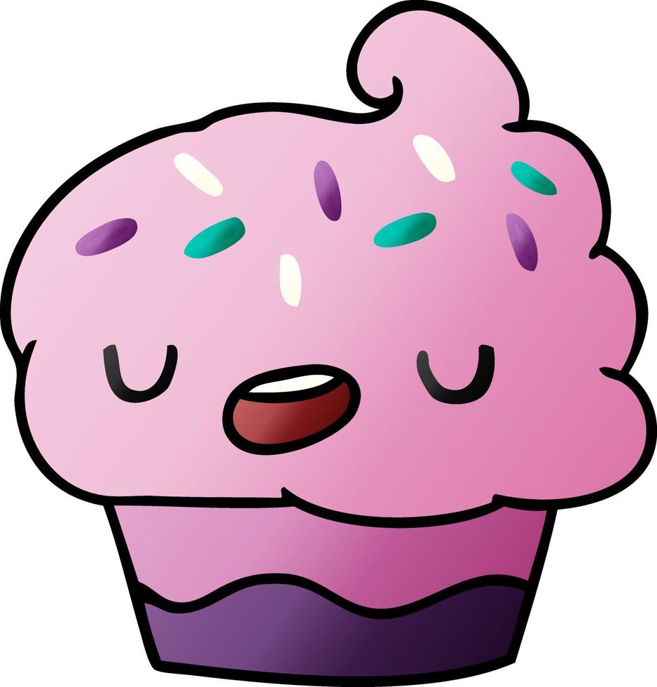 kawaii de desenho de gradiente de um cupcake fofo vetor