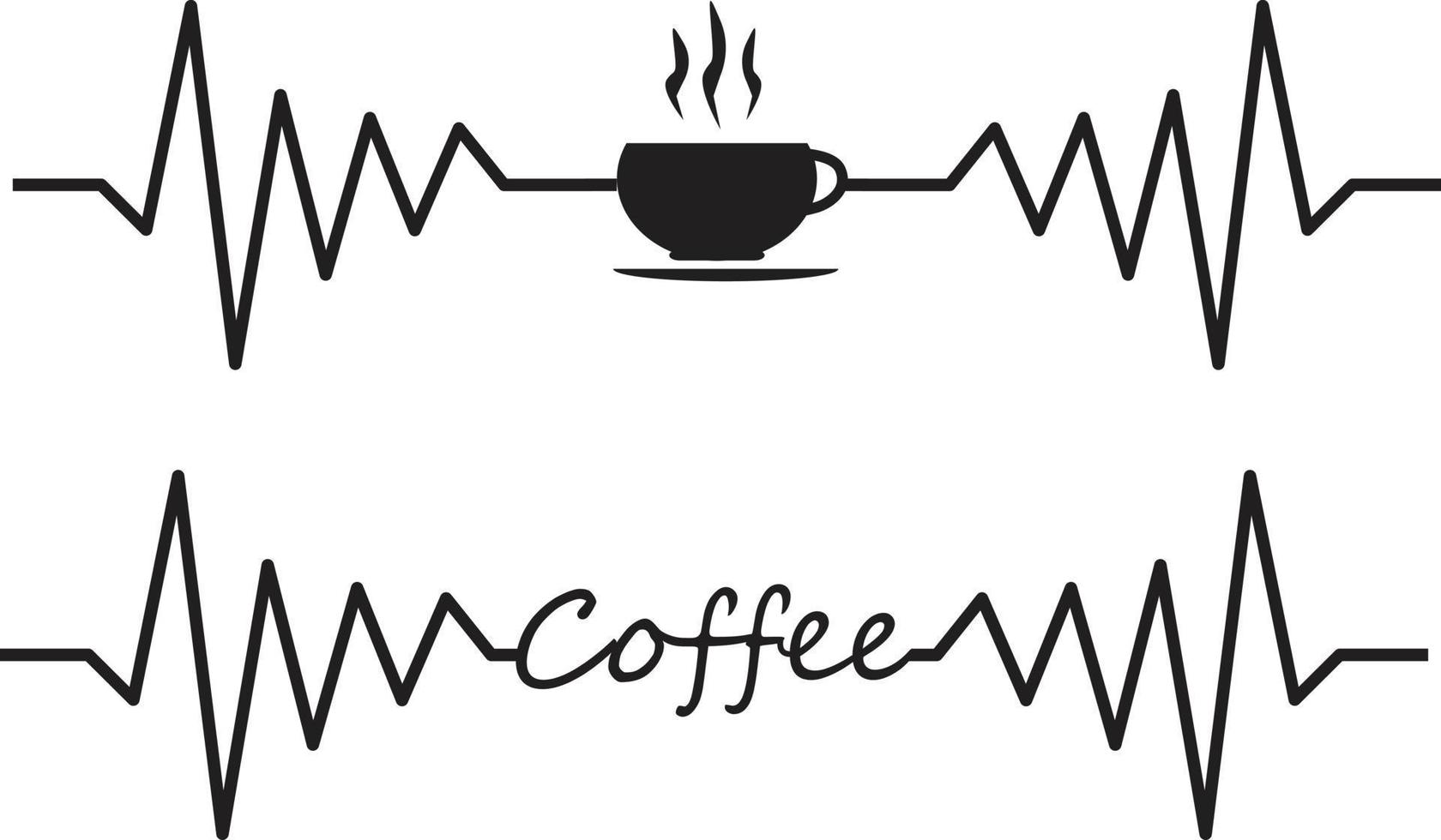 batimento cardíaco com café em fundo branco. linha de pulso de batimento cardíaco com sinal de xícara de café. estilo plano. vetor