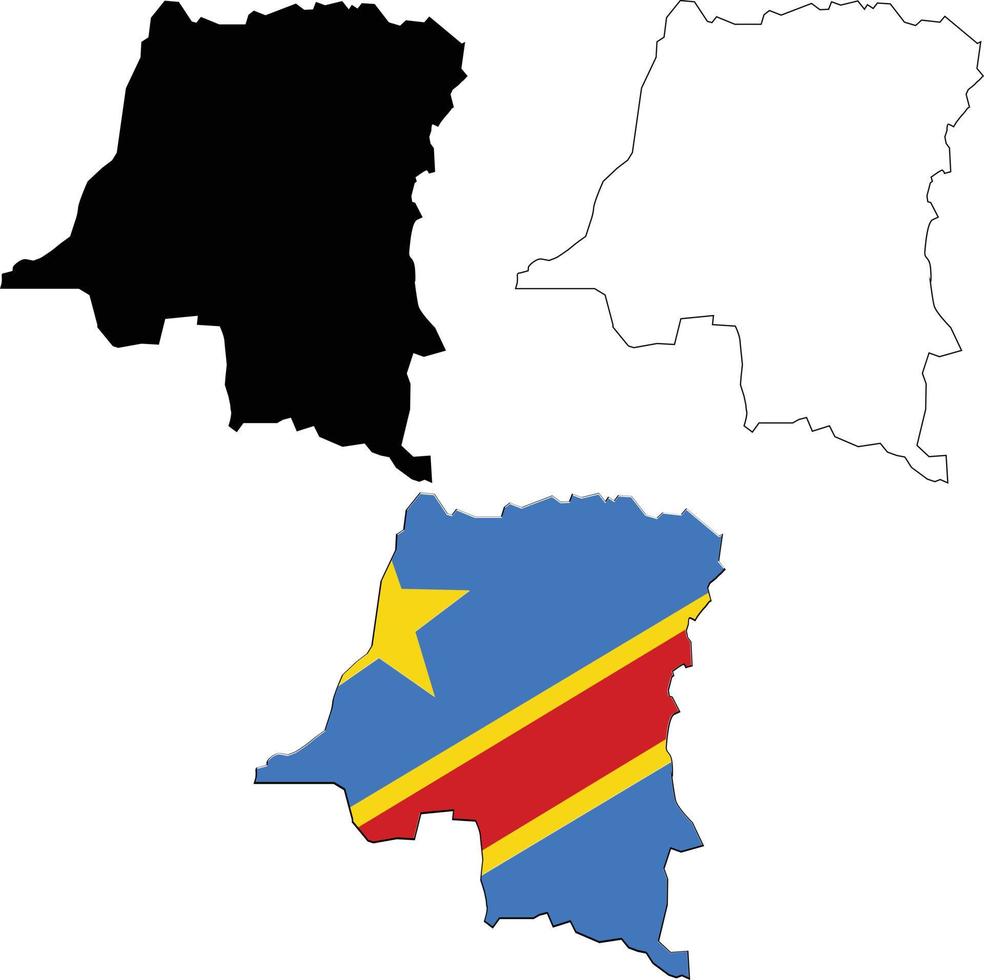 República Democrática do Congo África mapa país sobre fundo branco. mapa de bandeira da república democrática do congo. estilo plano. vetor