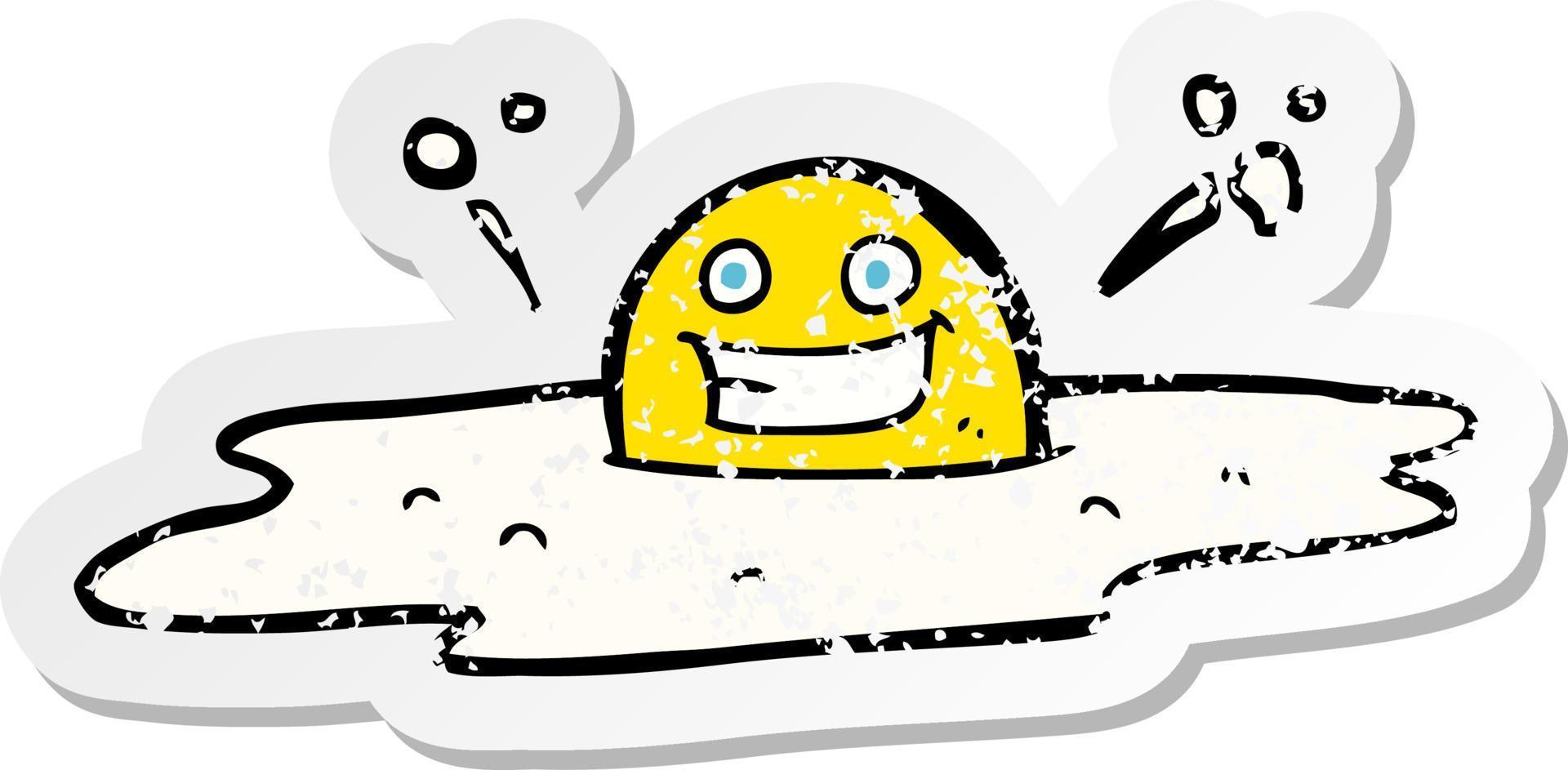 adesivo retrô angustiado de um ovo frito de desenho animado feliz vetor