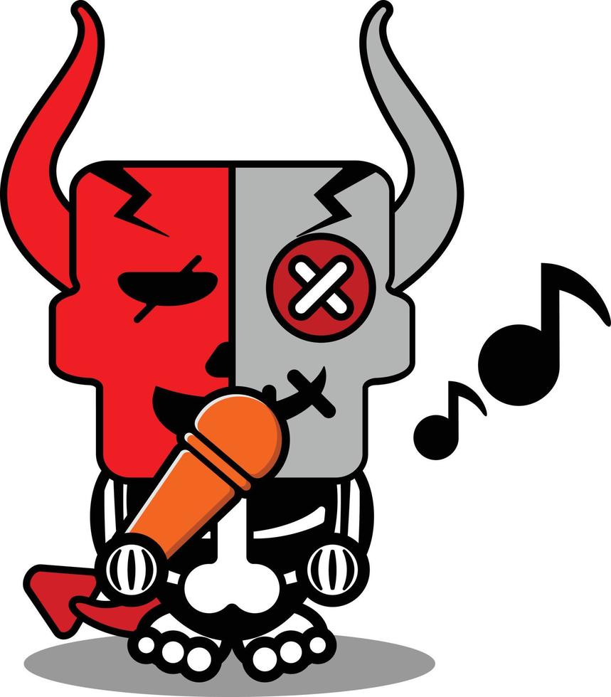 personagem de mascote de boneco de diabo vodu dos desenhos animados personagem de halloween crânio bonito cantando ilustração vetorial vetor