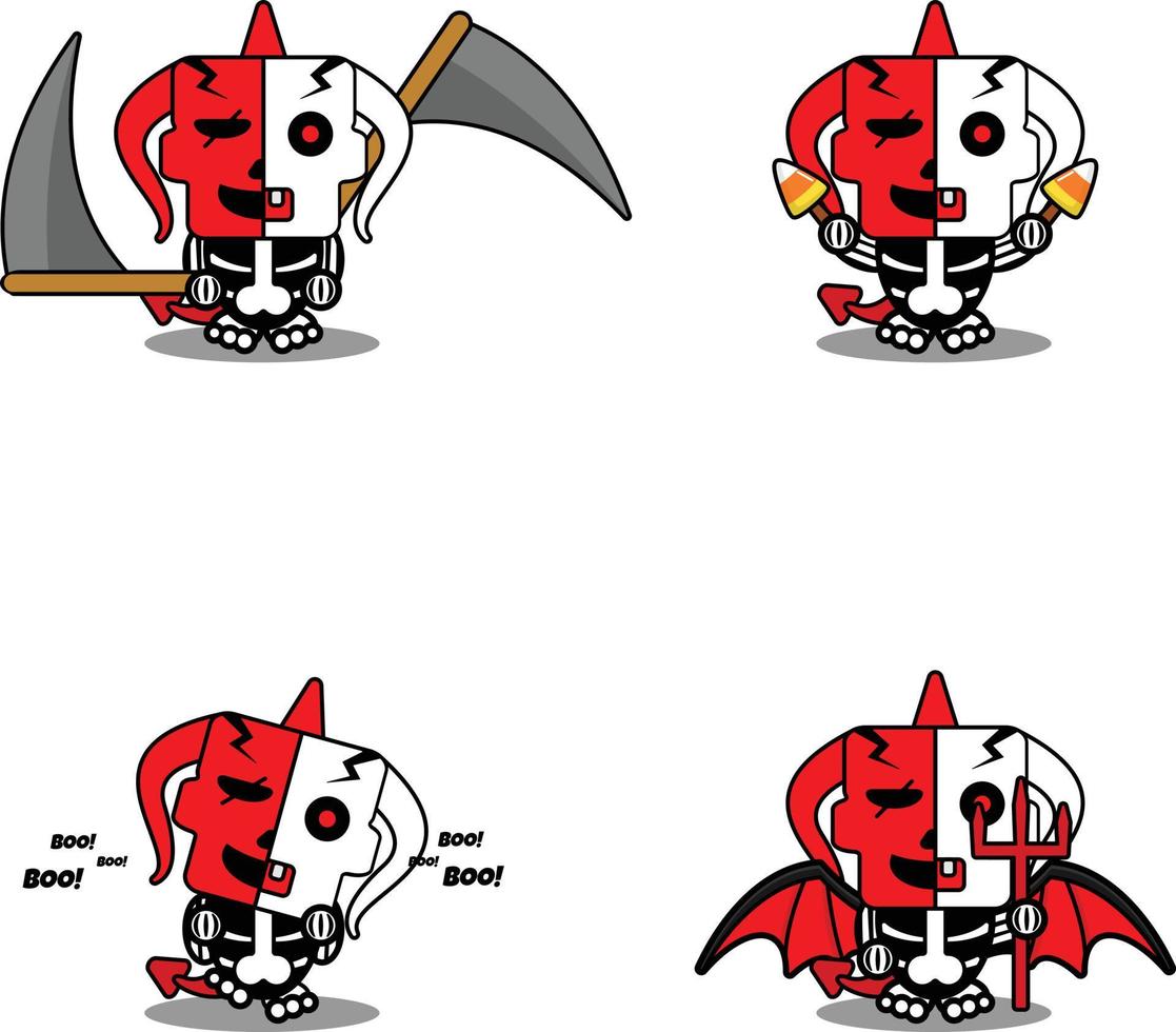 desenho de halloween desenho animado de diabo vermelho personagem mascote personagem ilustração vetorial crânio bonito conjunto de pacote de halloween vetor