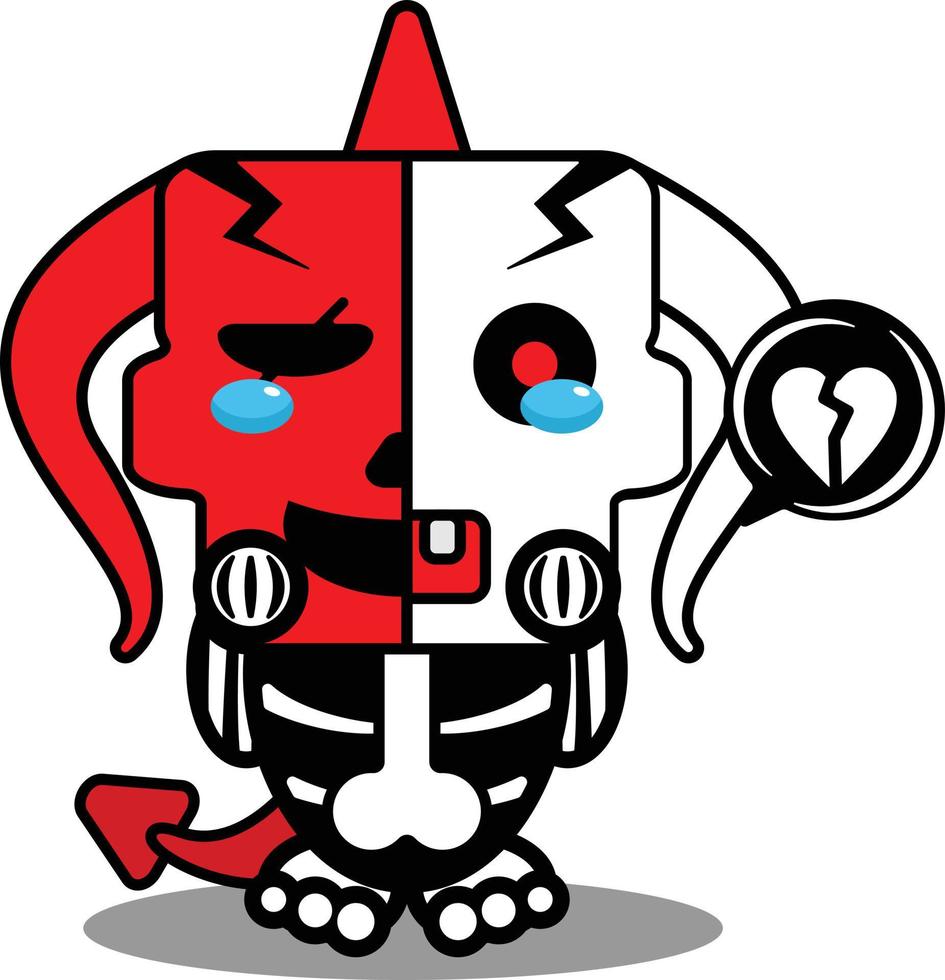 desenho de halloween desenho animado de diabo vermelho personagem mascote personagem ilustração vetorial crânio bonito expressão triste vetor