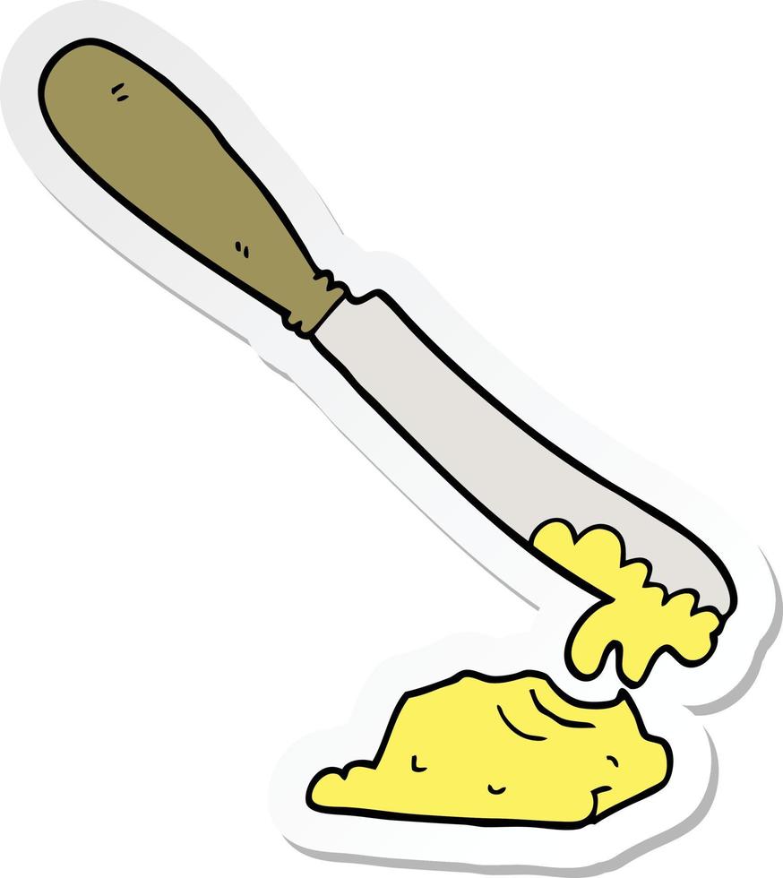 adesivo de uma faca de desenho animado espalhando manteiga vetor