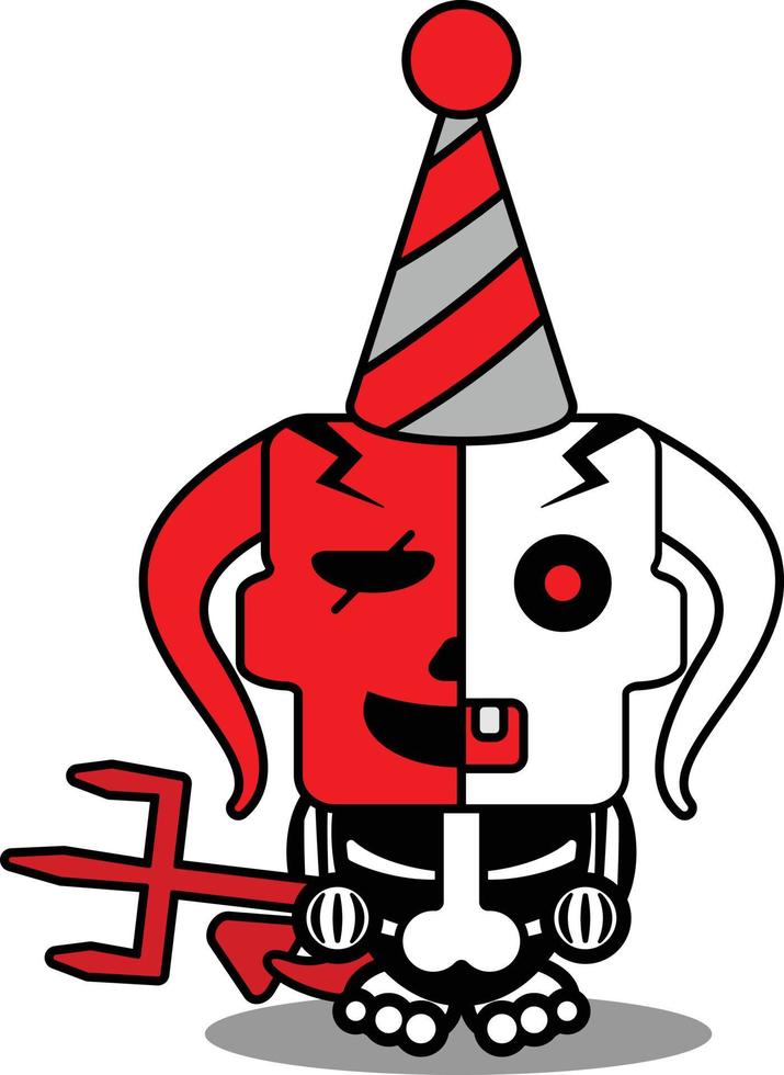 personagem de mascote de osso de diabo vermelho de desenho animado crânio de halloween ilustração vetorial de festa engraçada vetor