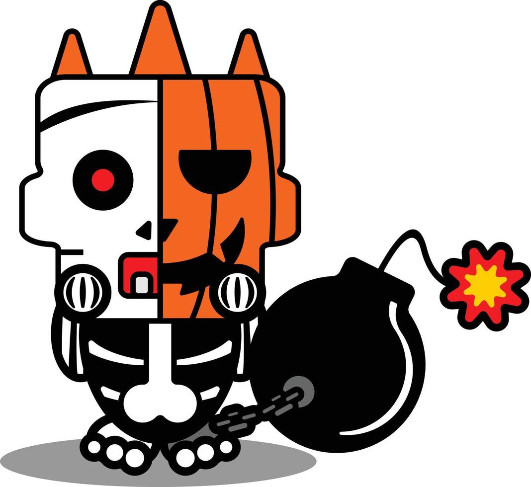 ilustração vetorial de personagem de mascote de abóbora de desenho de halloween bomba de caveira fofa vetor