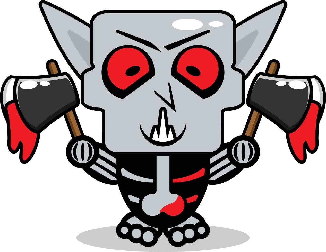 ilustração em vetor de desenho animado de personagem de mascote de osso bonito nosphere segurando machado ensanguentado