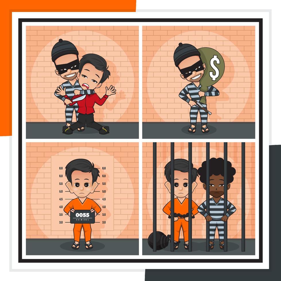 pacote conjunto ilustração dos desenhos animados de criminoso vetor