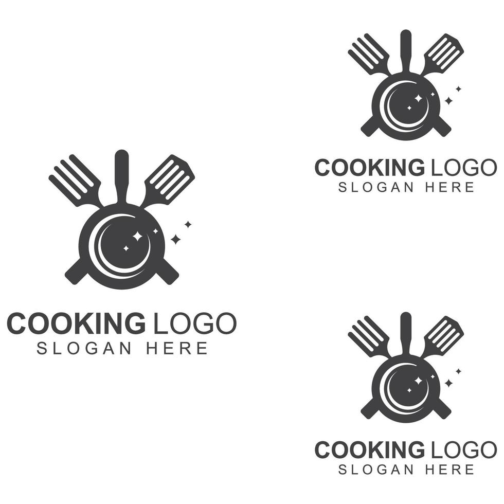 logotipos para utensílios de cozinha, panelas, espátulas e colheres de cozinha. usando um conceito de design de modelo de ilustração vetorial. vetor