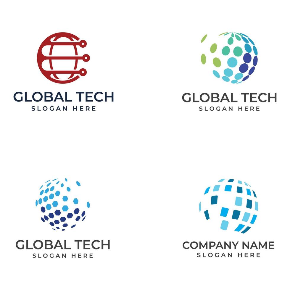 logotipo do mundo da tecnologia digital moderna, planeta global ou tecnológico e proteção de tecnologia digital. logotipo com modelo de ilustração vetorial de conceito. vetor