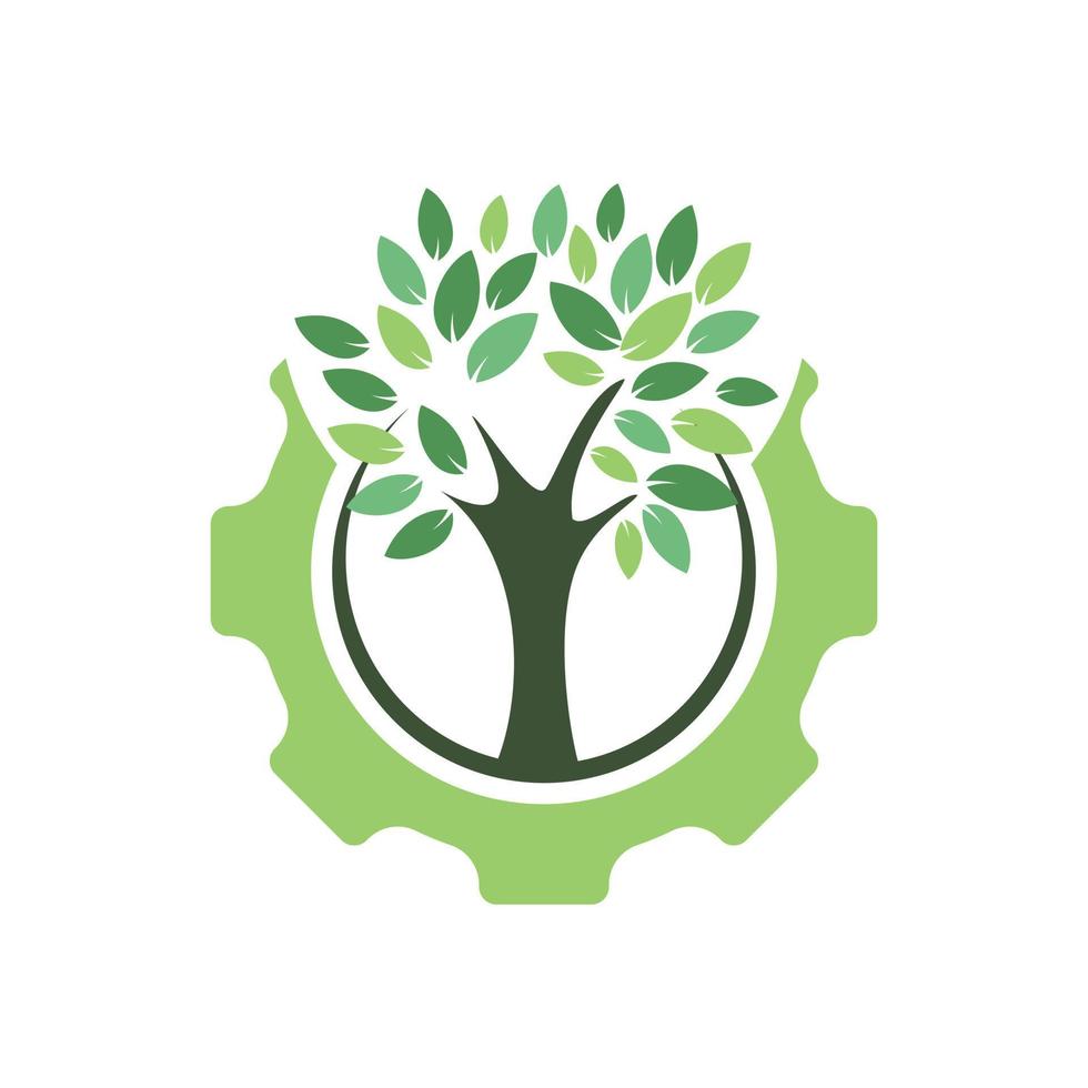 modelo de design de logotipo de vetor de árvore de engrenagem. logotipo de tecnologia da natureza moderna. tecnologia eco verde e conceito de logotipo da indústria.