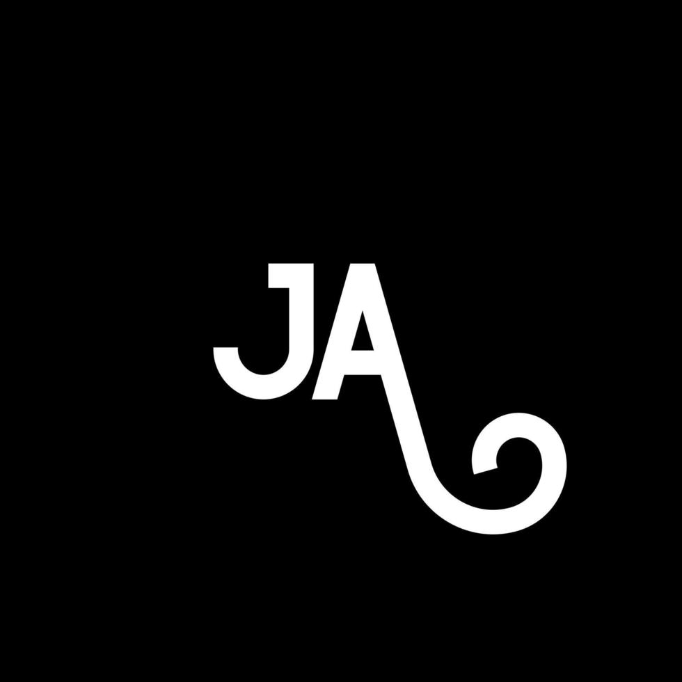 ja design de logotipo de carta em fundo preto. ja conceito de logotipo de letra de iniciais criativas. ja design de letras. ja desenho de letra branca sobre fundo preto. ja, ja logotipo vetor