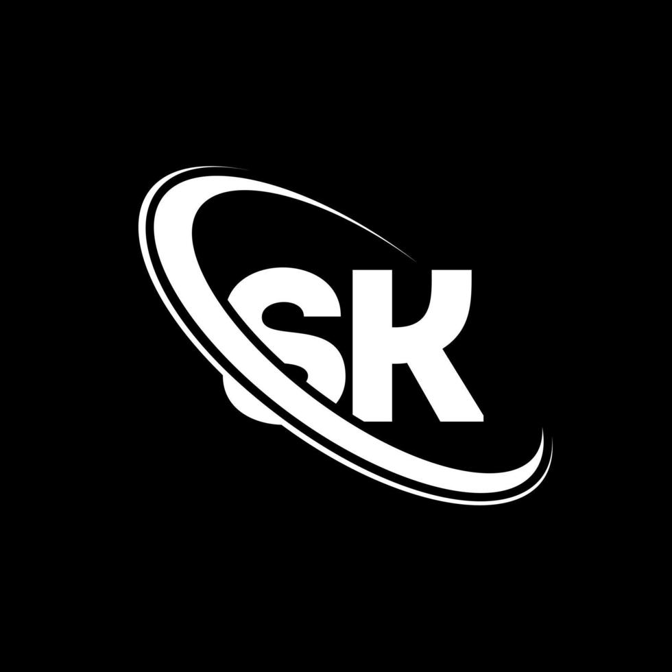 logotipo sk. projeto sk. carta sk branca. design de logotipo de carta sk. letra inicial sk vinculado ao logotipo do monograma em maiúsculas do círculo. vetor