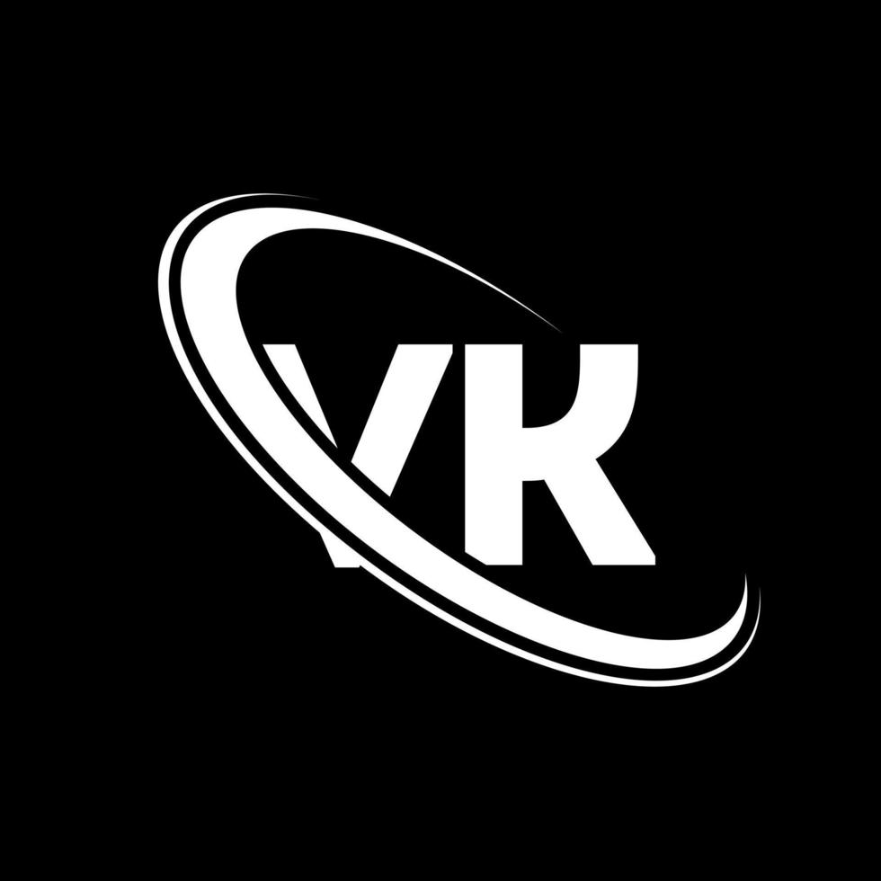 logotipo v. projeto vk. letra vk branca. design de logotipo de carta vk. letra inicial vk vinculado ao logotipo do monograma maiúsculo do círculo. vetor