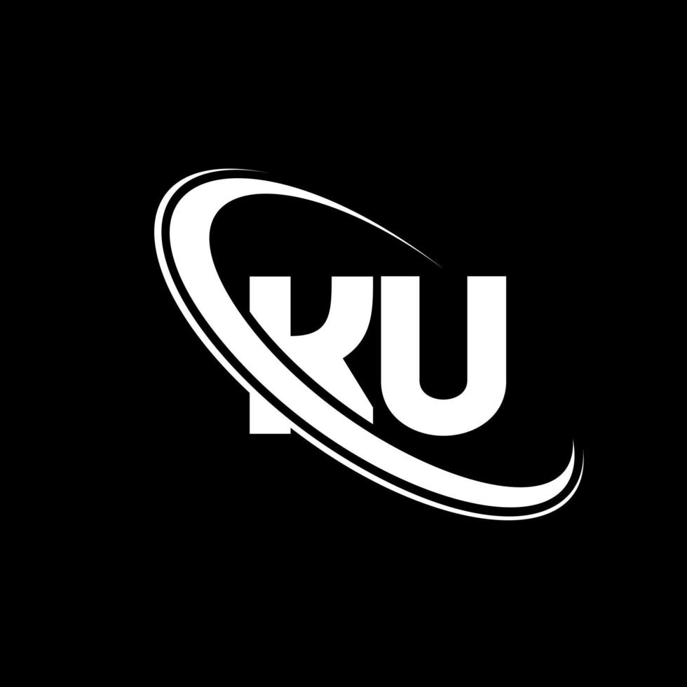 ku logotipo. projeto ku. letra ku branca. design de logotipo de letra ku. letra inicial ku logotipo do monograma maiúsculo do círculo vinculado. vetor