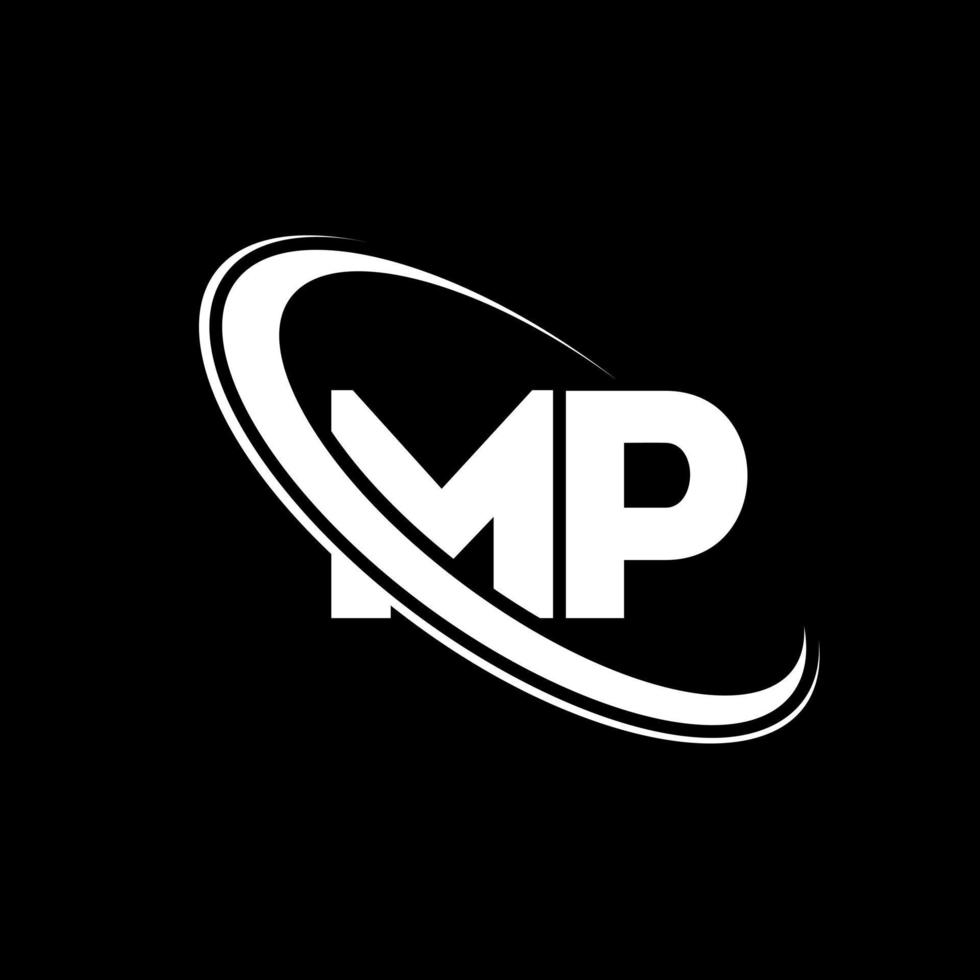 logotipo mp. projeto mp. carta mp branca. design de logotipo de letra mp. letra inicial mp ligado logotipo do monograma maiúsculo do círculo. vetor