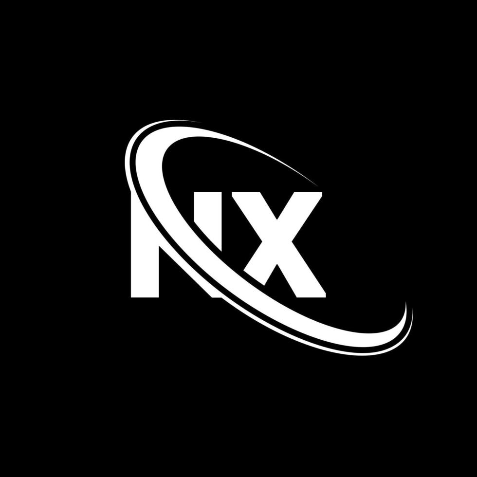 nx logotipo. projeto nx. carta branca nx. design de logotipo de letra nx. letra inicial nx vinculado ao logotipo do monograma em maiúsculas do círculo. vetor