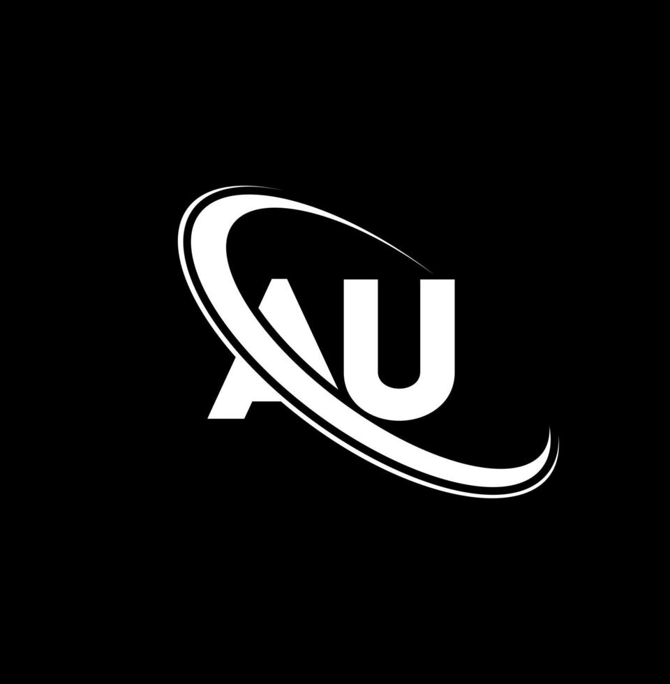 logotipo au. projeto au. letra au branca. design de logotipo de letra au. letra inicial au vinculado ao logotipo do monograma em maiúsculas do círculo. vetor
