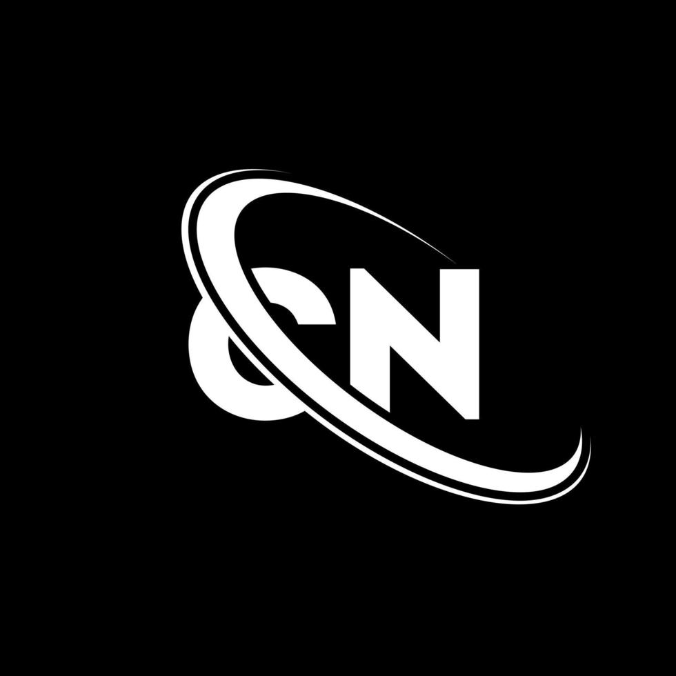 logotipo cn. projeto cn. carta branca cn. design de logotipo de carta cn. letra inicial cn vinculado ao logotipo do monograma em maiúsculas do círculo. vetor