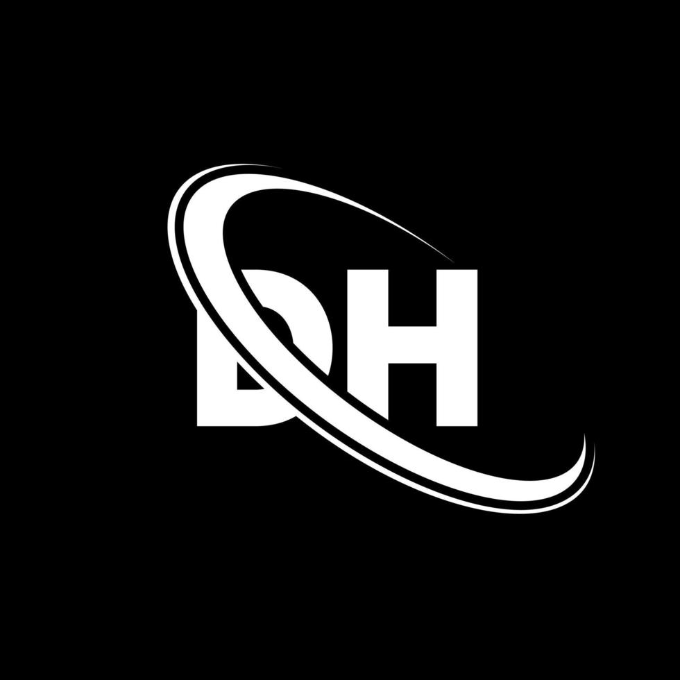 logotipo dh. projeto dh. letra dh branca. design de logotipo de letra dh. letra inicial dh vinculado ao logotipo do monograma em maiúsculas do círculo. vetor