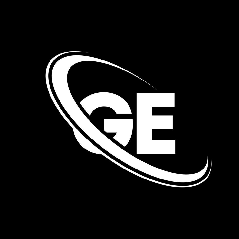 logotipo ge. projeto ge. carta branca ge. design de logotipo de carta ge. letra inicial ge vinculou o logotipo do monograma maiúsculo do círculo. vetor